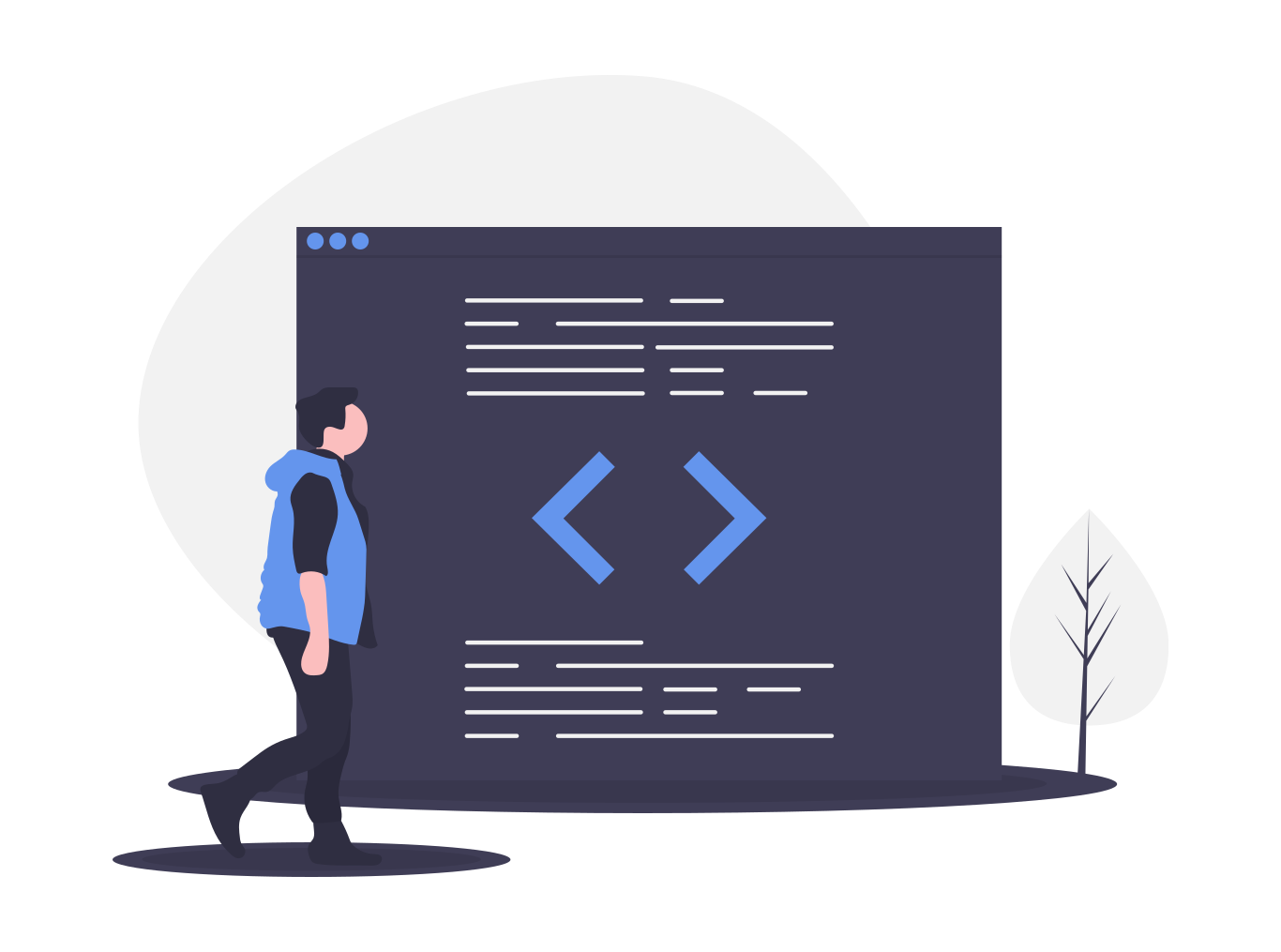 illustration of person inspecting code
