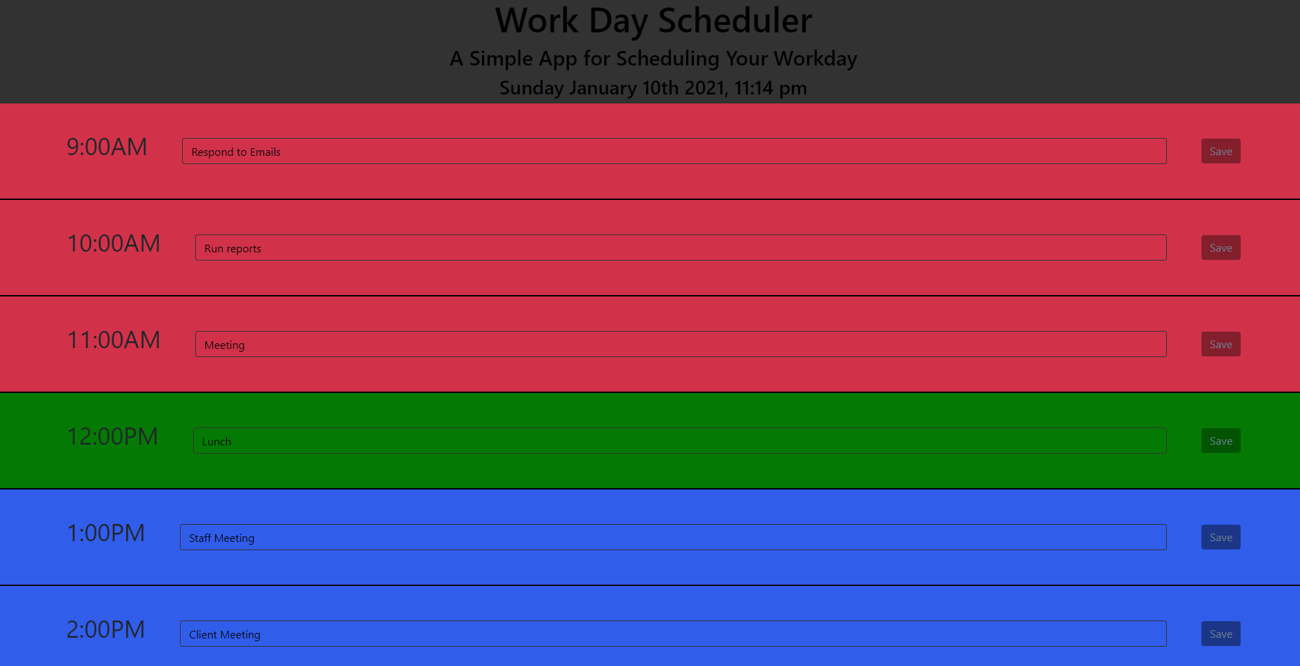 Screenshot of Workday Scheduler